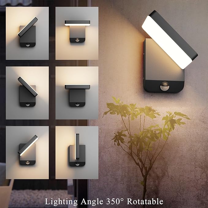 Motion Sensor Outdoor Light,Black LED 24W Exterior Motion Porch Light Modern Outdoor Wall Sconce IP65 Waterproof 3000K for House Garage