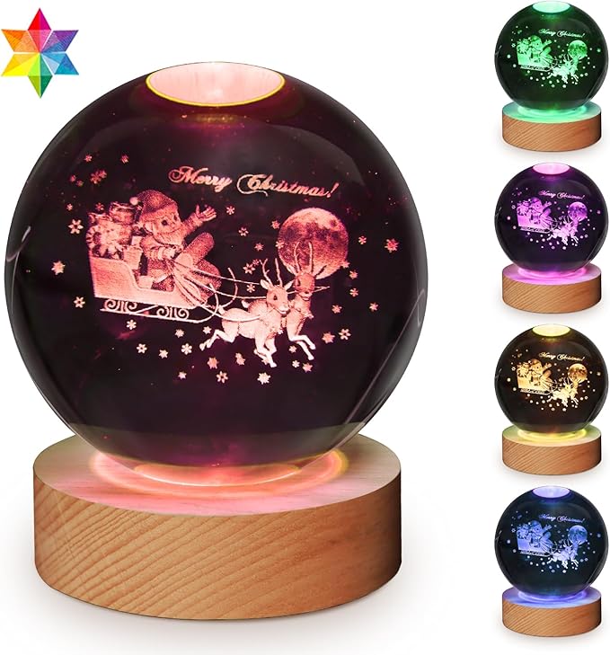3D Crystal Ball Lamp,3.15inch Multi-Color Changing Bedroom Decor Night Lights,Christmas Birthday Gifts for Kids, Boys, Girls