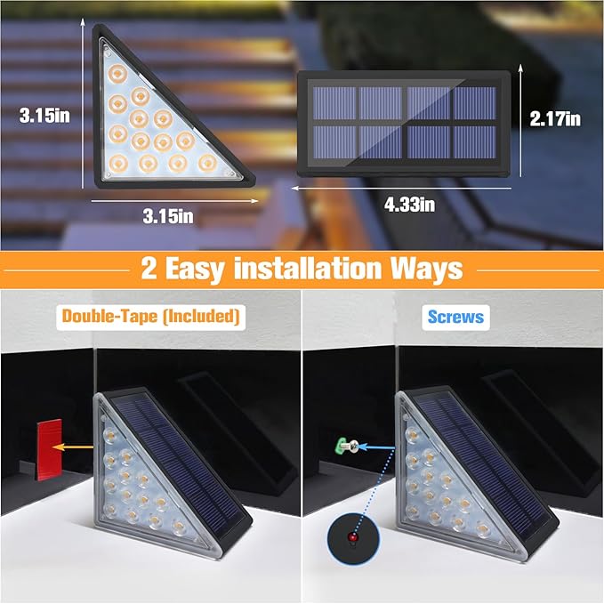 VOLISUN Solar Step Lights for Outside, Solar Stair Lights Outdoor Waterproof IP67, LED Outdoor Step Light, 80 Lumen, Deck Light for Outside, Front Porch and Patio(Black,6 Pack)