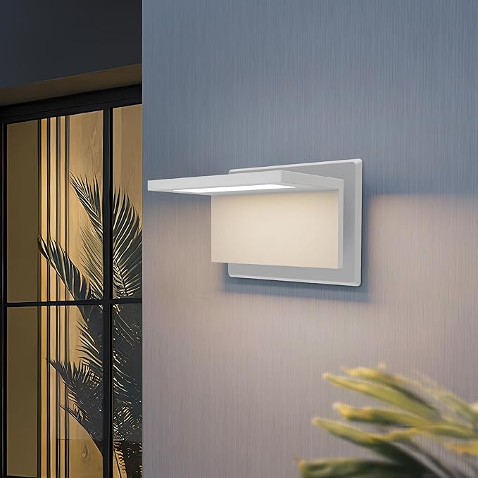 Outdoor Wall Sconce LED Porch Lights Aluminum Wall Mount Lamp 3000K Warm White Light Waterproof for Garage Front Door Patio，680lm (17309-white)