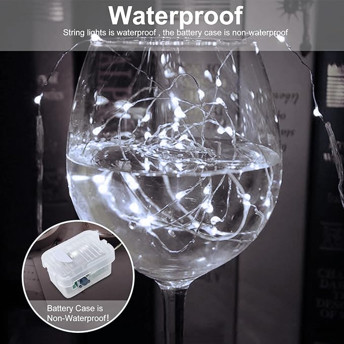 AIKEI 12 Pack Led Fairy Lights Battery Operated String Lights Waterproof Silver Wire 7 Feet 20 Led Firefly Starry Moon Lights for DIY Wedding Party Bedroom Patio Christmas (12 Pack, White)