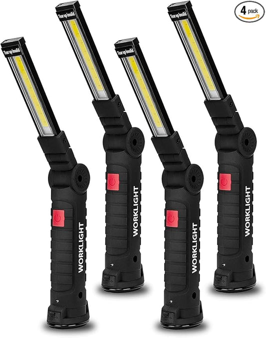 Mechanic Flashlight Rechargeable Work Light, Easter Gifts for Men Boyfriends Him Husband Grill Light Torch Inspection Lamp with Magnetic Base 5 Modes 360° Rotate Household Emergency Repair 4PCS