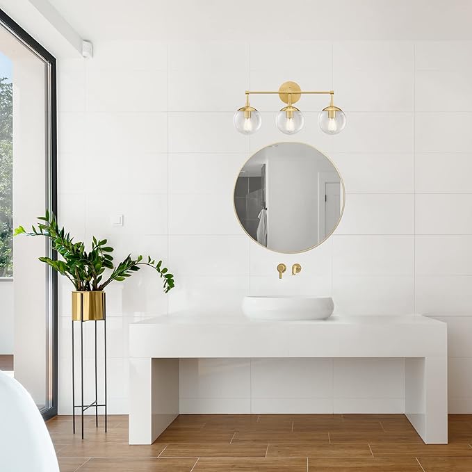 Design House Gracelyn 3-Light Dimmable Bathroom Vanity Light, Seeded Glass, Satin Gold, 24.03 in W x 8 in D x 11.65 in H, 588889-SG