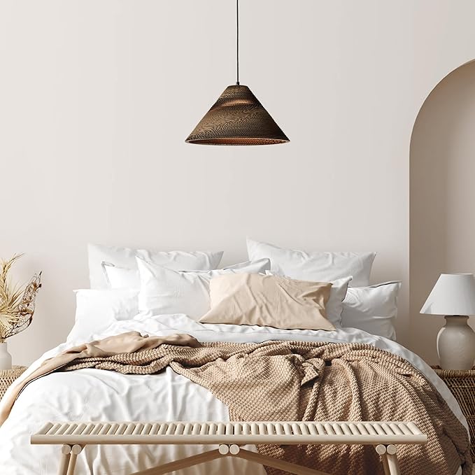 Edvivi Pendant Light with Nordic Style Cone Paper Shade, 1-Light 16.5 in. Dia Natural Brown Cardboard Chandelier, Adjustable Hanging Light Fixture for Dining Table, No Bulbs Included