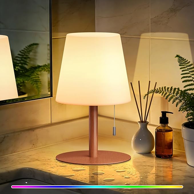 uuffoo Shower Lamp Waterproof Warm White & RGB Shower Light Dimmable LED Rechargeable Table Lamp Cordless Outdoor Lamps Portable for Indoor Outdoor Bathroom Home Patio H9.8in D6.3in (Wood Grain)