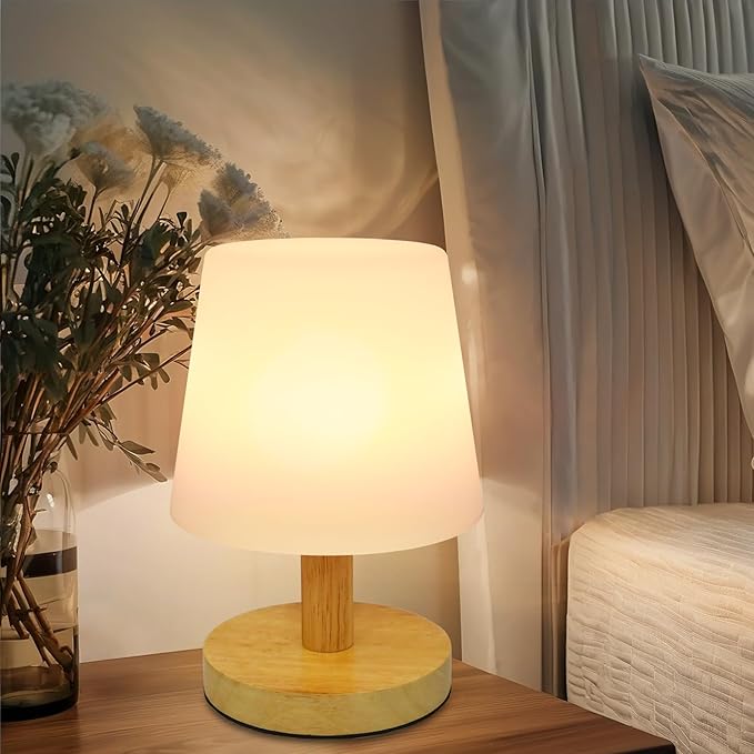 Wood Rechargeable Table Lamp Cordless, 9" Small 4000mAh Battery Table Lamps Cordless 3 Brightness Lamp, Small Cute Portable Bedside Aesthetic Lamps, Night Lights for Kids Bedroom Home Cozy Decor