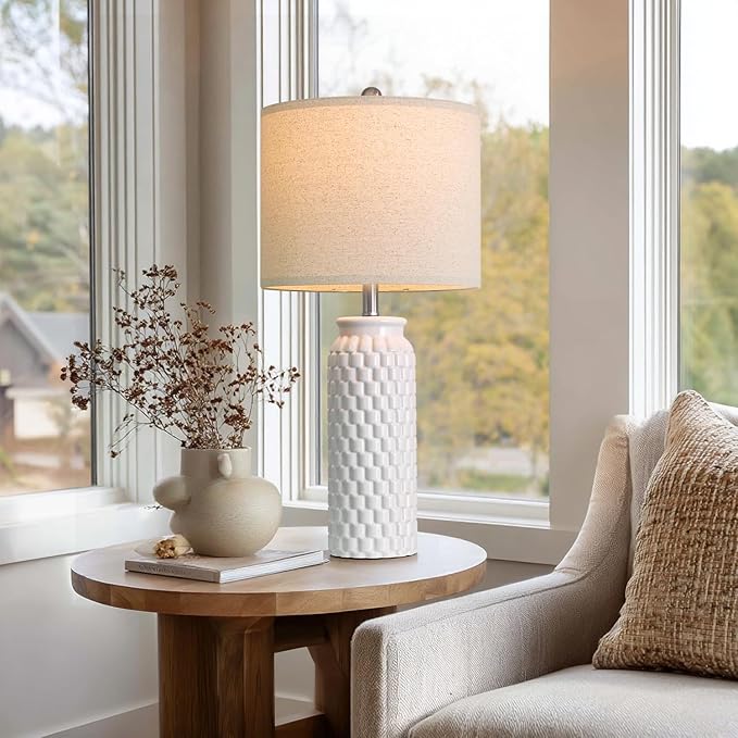 27" White Modern Ceramic Living Room Lamps Bedside Lamp Set of 2 for Bedroom Decor Farmhouse Table Lamp for Living Room Office Dorm