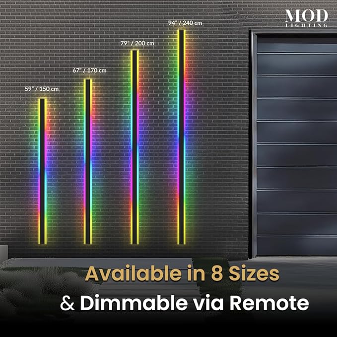 𝗠𝗢𝗗 𝗟𝗜𝗚𝗛𝗧𝗜𝗡𝗚 Haylen RGB | Waterproof Outdoor Wall Lights, Dimmable with Remote, 7 Colors and 358 Light Effects, Long Wall Sconce, Modern Linear Exterior Light Fixture, 1-Pack (RGB | 79")