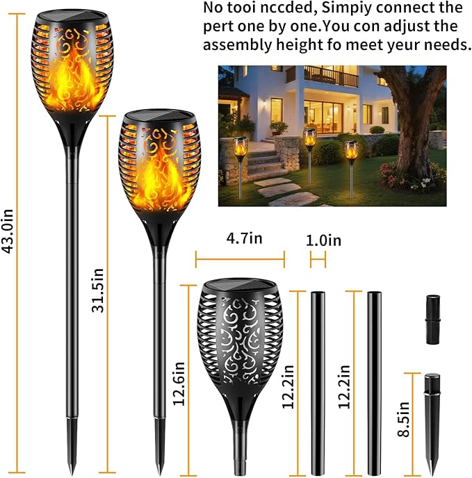 Solar Lights Outdoor 99 LED Higher & Larger Flickering Flame Solar Torch Lights 43" Waterproof Outdoor Lighting Solar Powered Pathway Lights Christmas Decorations for Garden Patio Yard, 2Pack