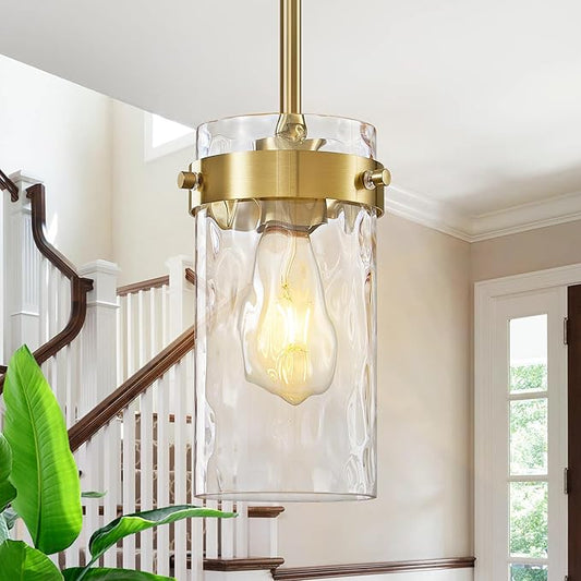 4.72" Hammered Glass Pendant Lighting for Kitchen Island 1 Pack, Modern Brushed Gold Pendant Light Fixtures, Adjustable Ceiling Pendant Light for Kitchen Island Dining Room Bedroom Hallway