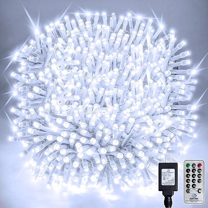 328FT 1000 LED Christmas Tree Lights, Bright Cool White Outdoor Christmas String Lights for House, Fairy Lights with 8 Modes, Waterproof & Durable Indoor Outdoor Decor, Timer Included