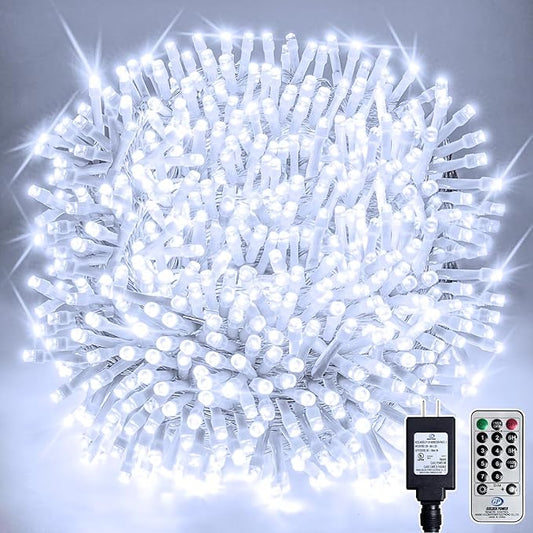 328FT 1000 LED Christmas Tree Lights, Bright Cool White Outdoor Christmas String Lights for House, Fairy Lights with 8 Modes, Waterproof & Durable Indoor Outdoor Decor, Timer Included