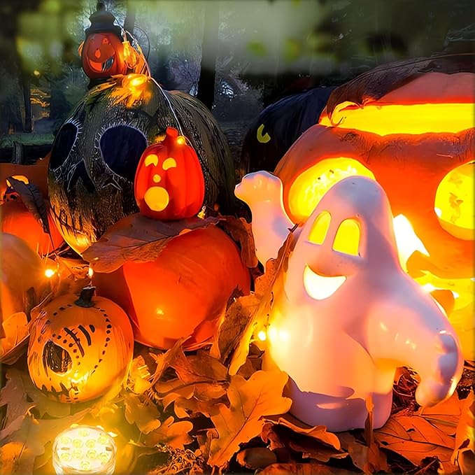 Submersible LED Lights with Remote, 16 Colors 4 Modes Battery Powered Color Changing LED Pumpkin Lights for Halloween Pumpkin Camping Bucket Décor (4 Packs)