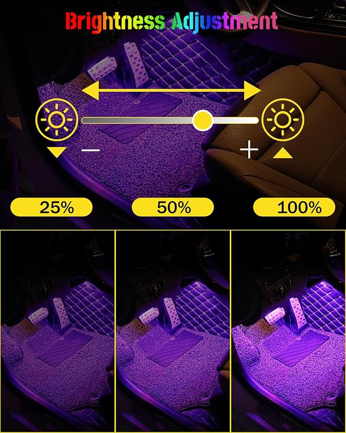 Car LED Interior Lights，RGB Decorative Mood Lighting for Car Foot Ambient Lighting ，APP Control Music Sound-Activated Car LED Strip Light Accessories，USB Decoration Atmosphere Lights