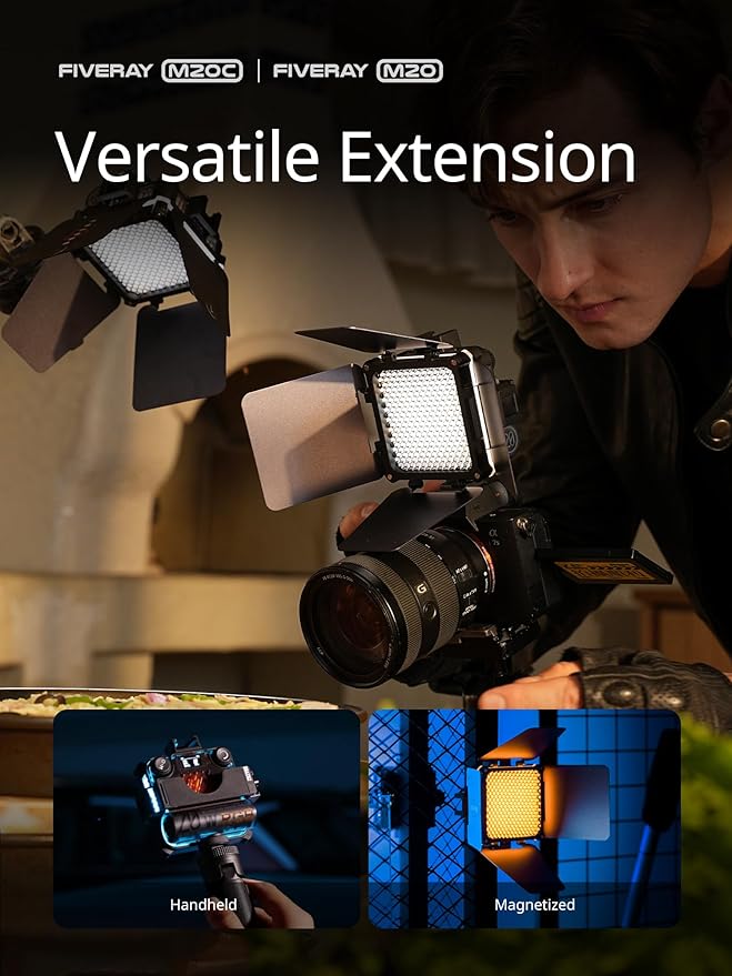 ZHIYUN FIVERAY M20C Combo [Official] 20W RGB Video Light Portable Led Light for Videography Travel Camera Light with Diffuser Handheld Panel Light Support Magnetic Attraction and App with USB-C PD