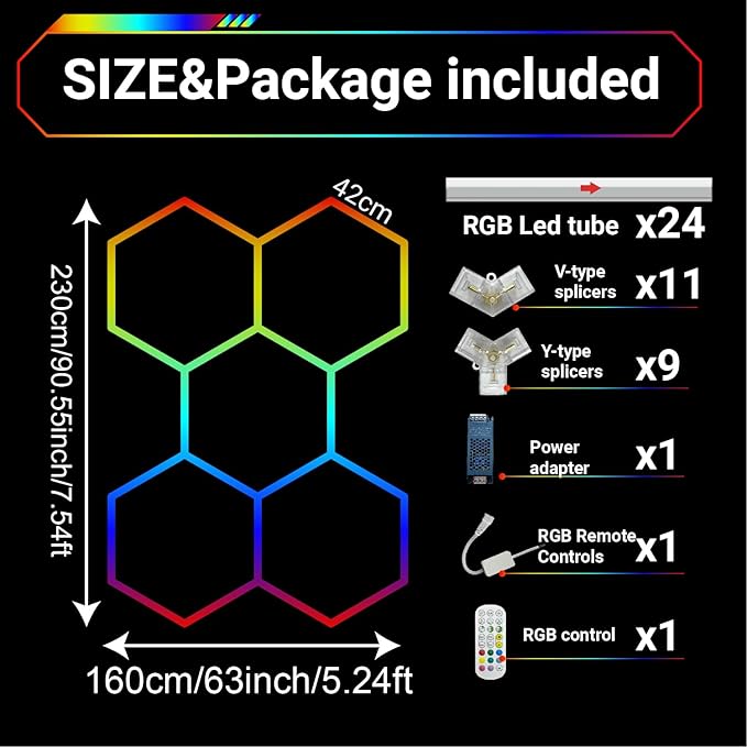 RGB Hexagon Garage Lights, 356 Colors Mode/Music Sync LED Garage Lights, Smart App & Remote Control, DIY Honeycomb Ceiling Light for Studio Gym Basement Decor Gaming Room