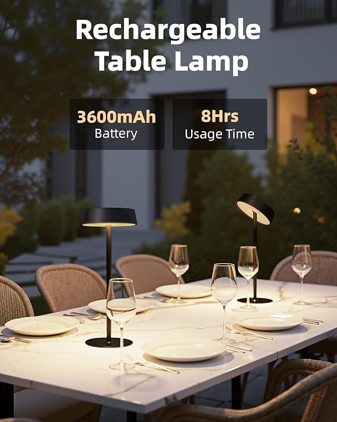 Cordless Lamp, Outdoor Waterproof, Dimmable Touch Control 3 Color Temperature, Battery Operated Portable, RGB, LED Memory Function, Rechargeable Table Lmap, Desk Lamp, Patio Dinning Restaurant Kitchen
