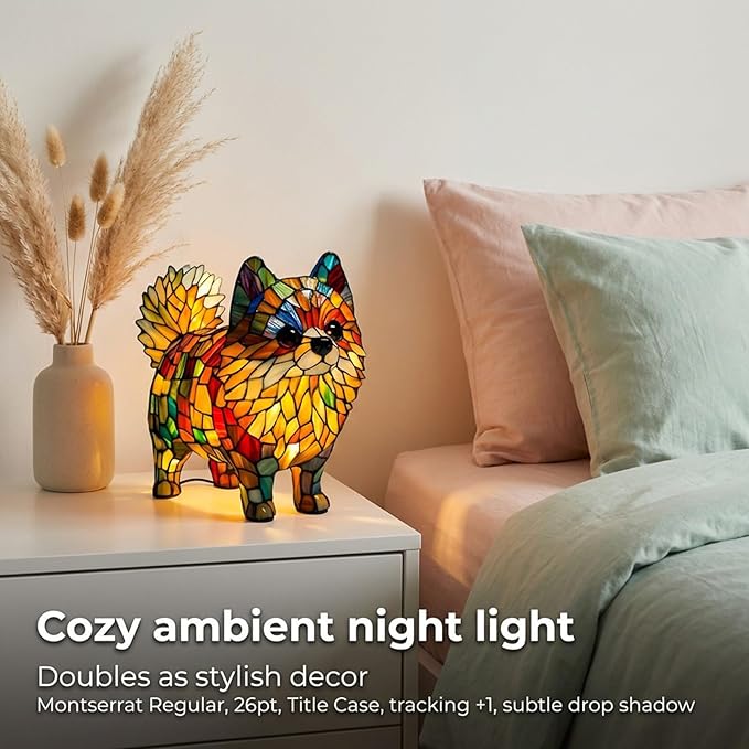 Rainbow Puppy Lamp Stained Glass Dog Night Light 3D Retro Stained Resin Rainbow Pup Lights Charge Powered Table Lamp Puppy Glow Lamps for Home Bedroom Desk (K)