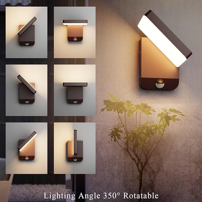 Motion Sensor Outdoor Light,Bronze LED 24W Exterior Motion Porch Light Modern Outdoor Wall Sconce IP65 Waterproof 3000K for House Garage