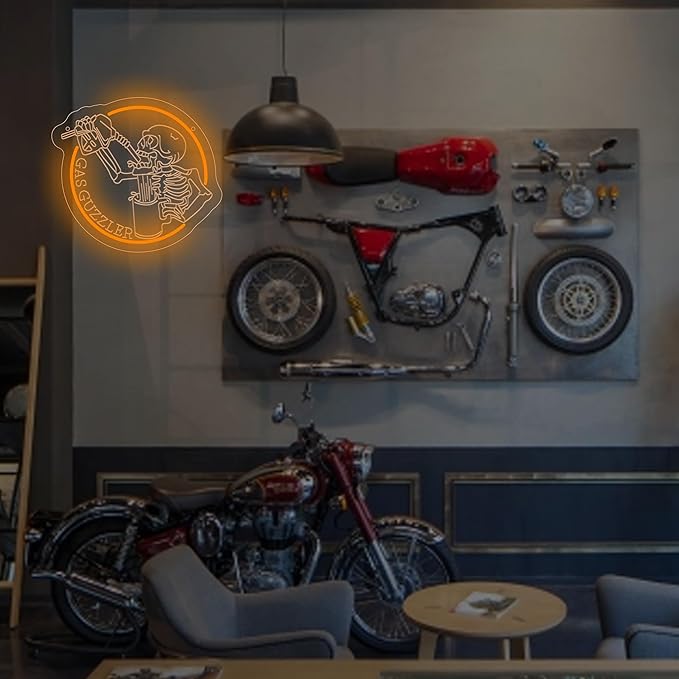Gas Guzzler Skull Neon Sign Garage Wall Art LED For Room Wall decor Men Cave Gifts