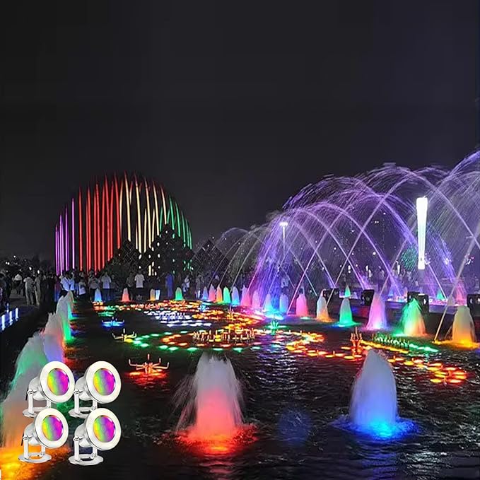 LED Pond Lights with Remote Control, 6W SS316 Stainless Steel RGB Underwater Fountain Light IP68 Waterproof Outdoor Underwater Lights for Pond Waterfall (4)