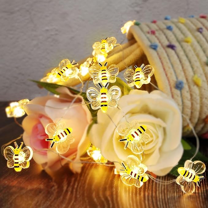 Bee Decor String Lights 10Ft 30 LEDs Battery Operated Bee Bumble Whimsical Decorations Spring Decor Honey Gifts for DIY, Home, Classroom, Birthday, Kids Room, Garden, Wedding, Party