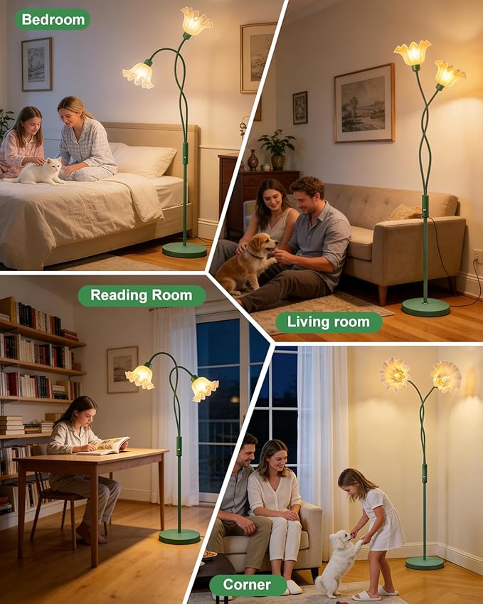 Lightdot Flower Floor Lamp for Living Room, Modern Dimmable Floor Lamp with DIY Goosenecks & Bulbs Included, Spring Green 2 Light Standing Tall Lamp for Bedroom/Kids Room/Sofa Beside/Corner Decor