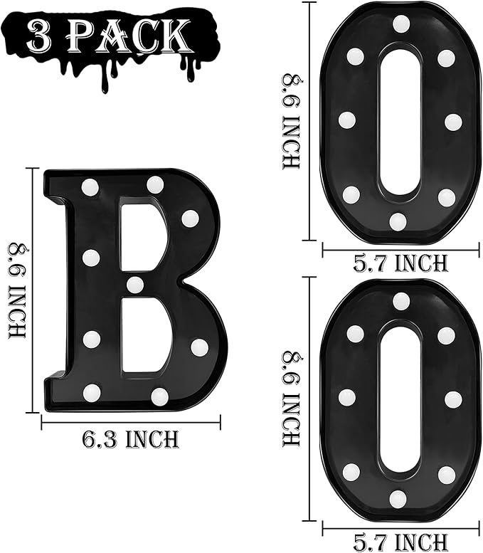 Halloween Decorations Indoor - Boo 3 Pack LED Light Up Hanging Letters Black Boo Signs Light for Indoor Halloween Decor Home Table Party Wall Mantel Fireplace Bedroom, Purple Lights