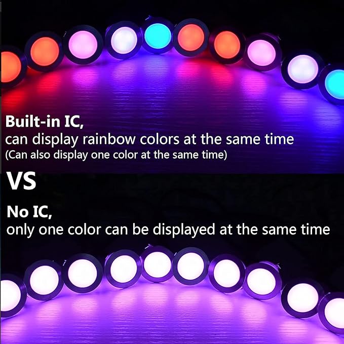 LED Deck Lights Kit, 6 Pack 1.77" RGBW+IC Multicolor Dynamic Low Voltage Recessed Landscape Lights, IP67 Waterproof 12V Step Light Outdoor for Garden Yard Path Ground Stairs, Work with Alexa/Google