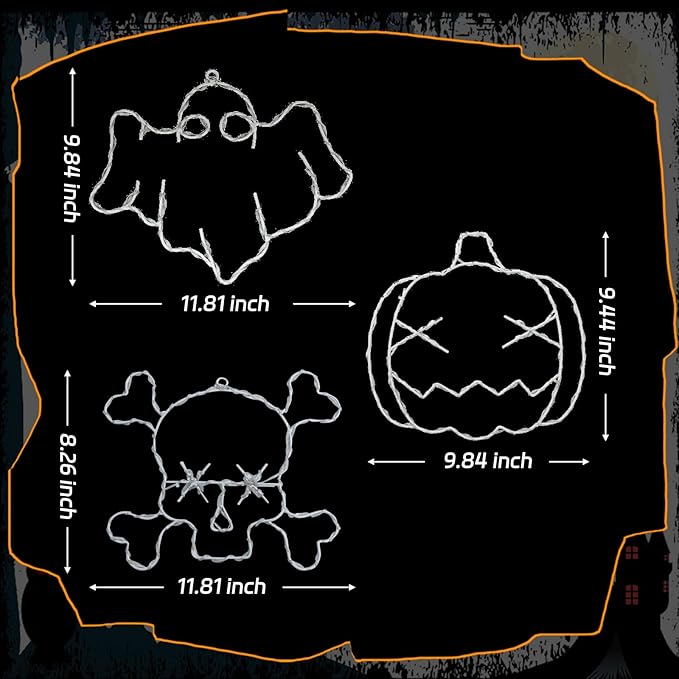 Halloween Decorations Lights 3 Packs, USB or Battery Powered Halloween Ghost Skeleton Skull Decor String Lights, 8 Modes Remote Control with Timer, Outdoor Indoor Home Party Gift