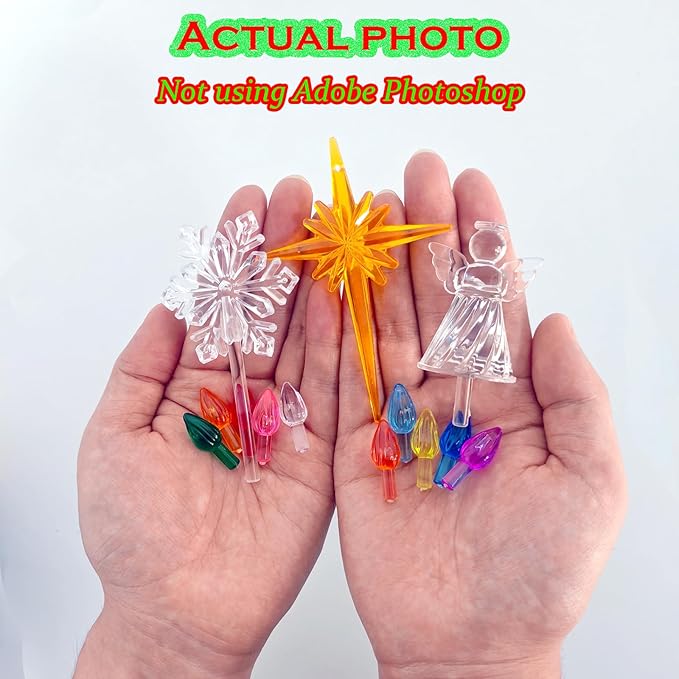 110Pcs in 10 Colors Ceramic Christmas Tree Replacement Bulbs - Plastic Lights Pegs, Included Angel Topper＆Snowflake Top＆Cross Stars.