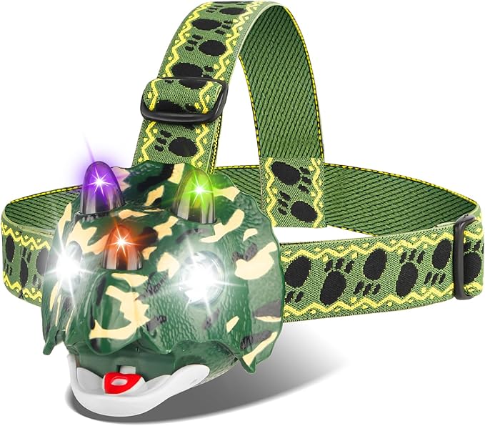 TIGTECGAME Dinosaur LED Headlamp T-Rex Headlamp for Kids Camping Gear Essentials Dinosaur Toy Head Lights Flashlight for Boys Girls or Adults Ideal Gift for Birthday, Halloween, Christmas, New Year
