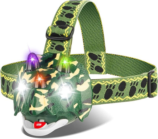 TIGTECGAME Dinosaur LED Headlamp T-Rex Headlamp for Kids Camping Gear Essentials Dinosaur Toy Head Lights Flashlight for Boys Girls or Adults Ideal Gift for Birthday, Halloween, Christmas, New Year