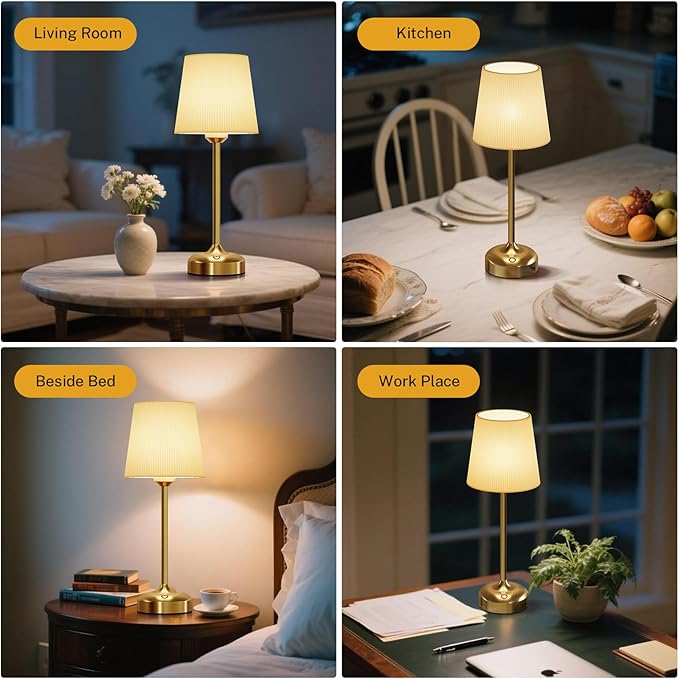 Cordless Table Lamp, Small Table Lamp 5000mAh Rechargeable Table Lamp Battery Operated Touch Lamp Fabric Shade Stepless Dimmable Bedside Lamps for Bedroom, Living Room, Dining Room