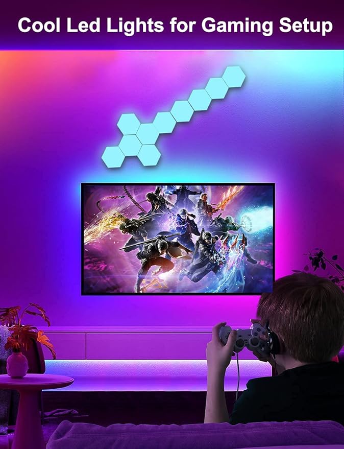 Amailtom Gaming LED Hexagon Lights Remote Controlled, RGB LED Wall Lights Touch Sensitve Hexagon Light Panels for Gaming Setup, 14 Geometric Wall Panels for Living Room/Bedroom/TV