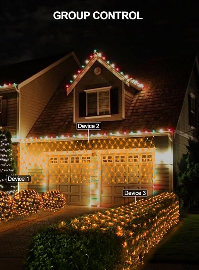 4ft*18ft Outdoor Christmas Net Lights, Smart Mesh Lights for Bushes, Group Control, Waterproof, Color Changing, App/Remote Control, Timer, Dimmer, Holiday Trees, Garden, Xmas Decor