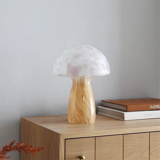 Urban Lifestyle 12" Blush Tortoise Glass Mushroom Lamp, Modern Retro Table Lamp for Bedroom, Living Room, or Office Décor