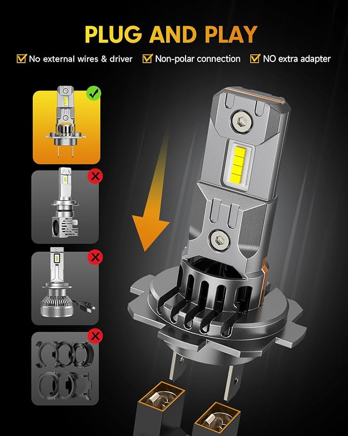 FAHREN Upgraded & Brightest H7 Led Bulbs, (𝟏,𝟐𝟎𝟎%) 𝟏𝟐𝐗 𝟕𝟎,𝟎𝟎𝟎𝐋𝐌 Ultra Bright 6500K H7 fog light, Mini Size No Adapter Needed.IP68 Waterproof,Plug and Play, Pack of 2