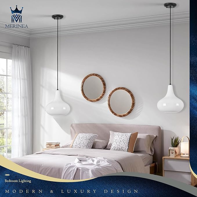 11" Milk White Glass Pendant Light – Modern Ceiling Hanging Fixture Matte Black for Kitchen Island, Dining Room, Hallway – E26 Base
