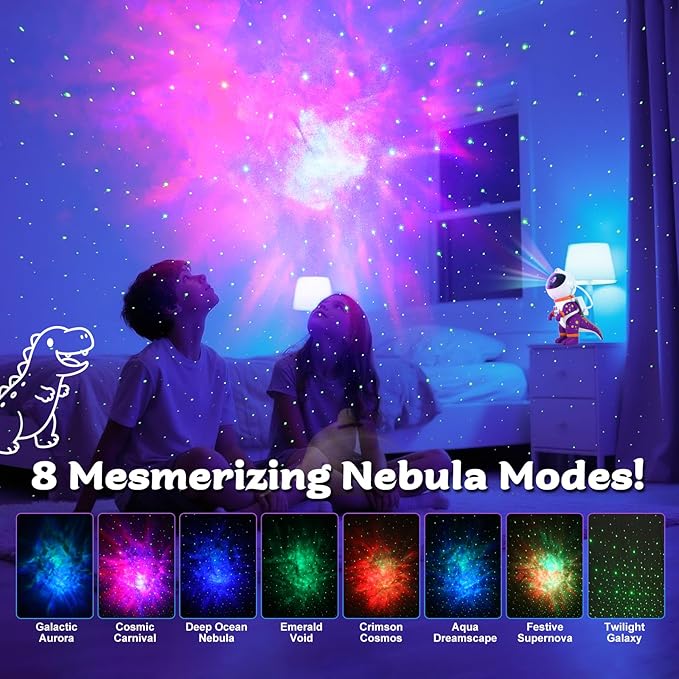 LOVME Galaxy Star Projection Night Light, Dinosaur Astronaut Space Projector with 8 Modes Starry Nebula Effects, Timer & Remote Control, Bedroom Ceiling Decor for Kids, Christmas Birthday Gift(Purple)