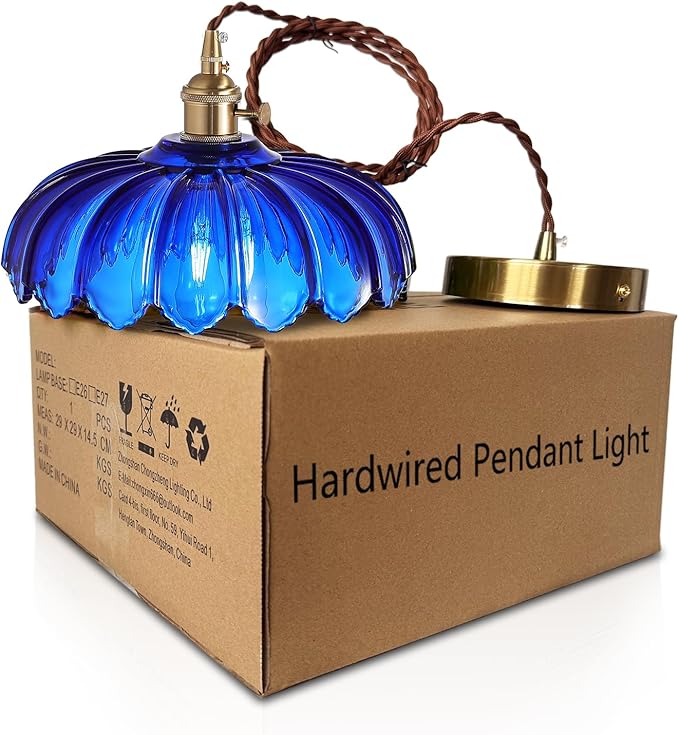 Pendant Lights Kitchen Island:Vintage Blue Pendant Light Fixtures Glass Small Pendant Light Dining Room, Blue Hanging Lamps for Living Room, Schoolhouse, Entryway, Foyer, E26