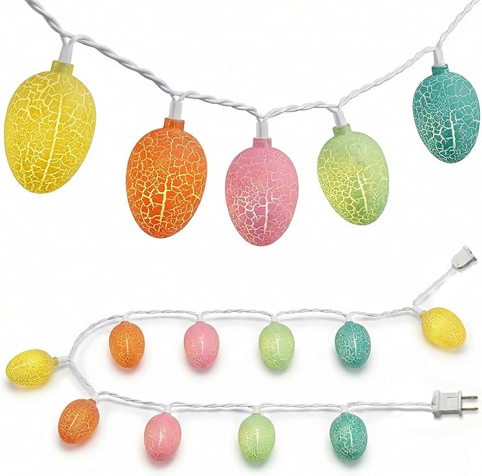 SUNSGNE Easter Egg String Lights for Outdoor Indoor Easter Decorations, 8.5ft Cracked Egg Lights String with 10 Multicolor Bulbs for Garland Tree Garden Yard Fence Patio Balcony Party Decor