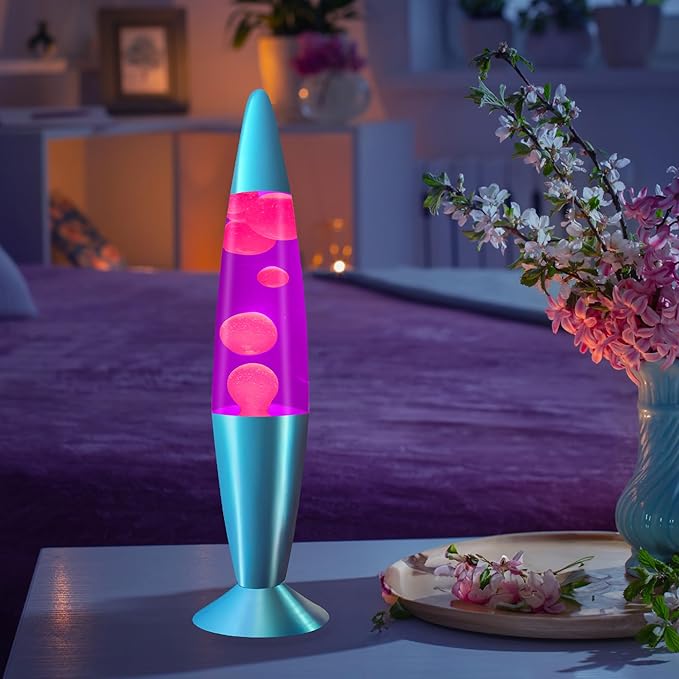 JAMBO 16" Beautiful Lamp- Purple with Pink Wax, Relaxing Liquid Light, Night Light Nightlight, Home Decor Living Room Office Bedroom Lamp for Adults Teens Kids, Magma Motion