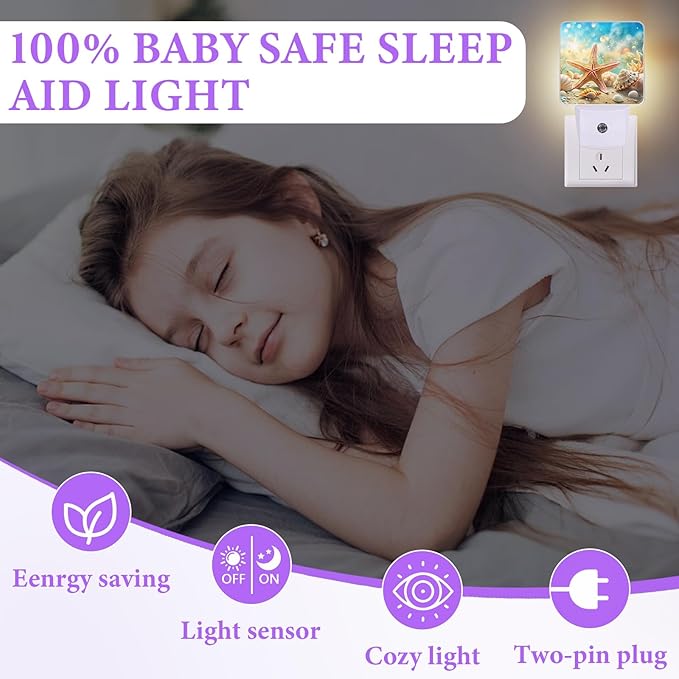 Beach Seashell Night Light,Night Lights Plug into Wall,Led Lamp for Stairway/Hallway/Bedroom 0.5W Nightlight Sleep Friendly