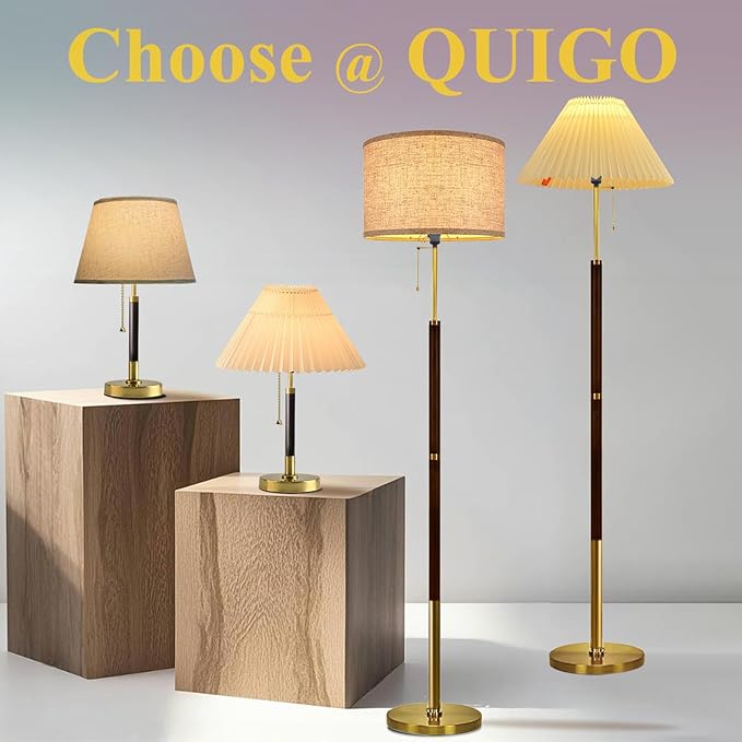 QUIGO Bedside Table Lamp for Bedroom Living Room,3 Color Temperature,Bedside Lamps for Nightstand with Linen Lampshade,Solid Wood & Brass,Modern End Table Lamp,Led Side Table Desk Lamp Vintage BW03T