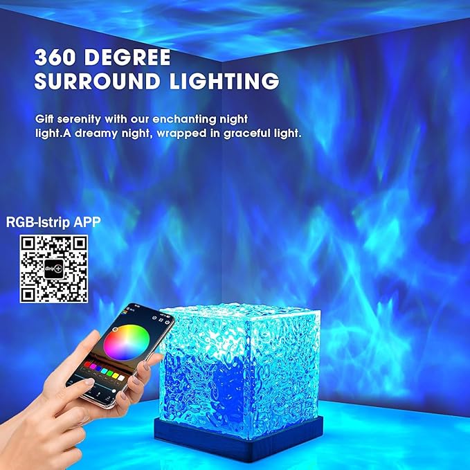 Ocean Wave Projector Light, 16-Color Luminorthe Cube Lamp and App Remote, 3D Holographic Water Ripple Romantic Ambient Lighting for Child's Room, Party, Night Light-4.4inch