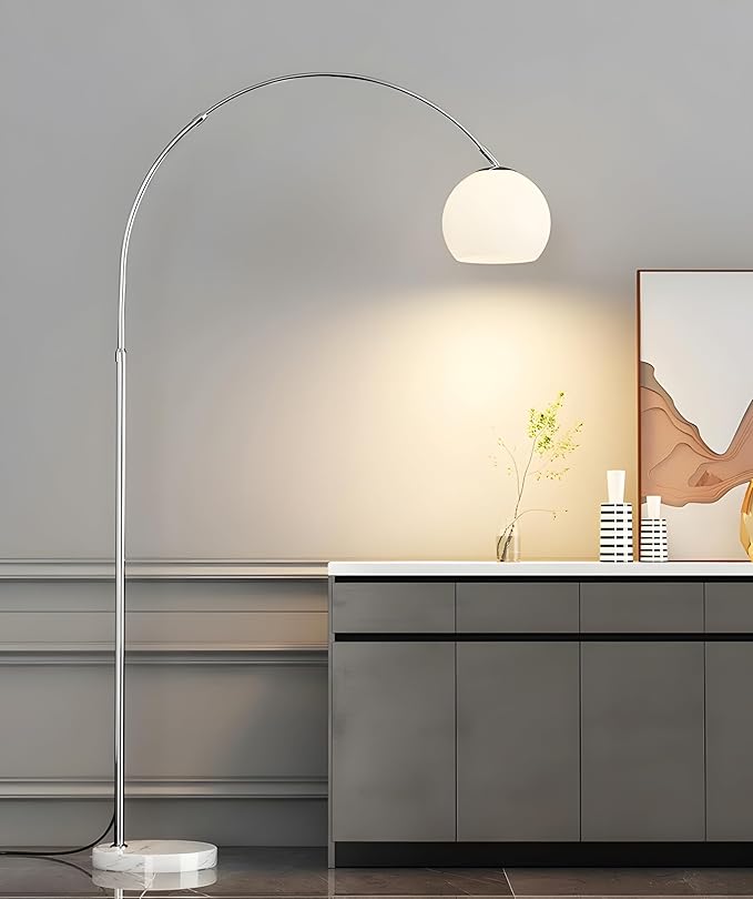 Nordic Simple Floor Lamp with White Shade, Arc Reading Lamp for Living Room, Study Room&Bedroom Beside,Creative Art Deco Bauhaus Standing Lamps for Ambient Lighting
