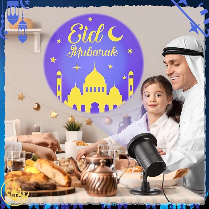 Eid Mubarak Decorations Outdoor Ramadan Projector Lights Outdoor Christian Muslim Moon Star Holiday Decorative Lights for Garage Yard Garden Porch Door Wall Indoor Decor