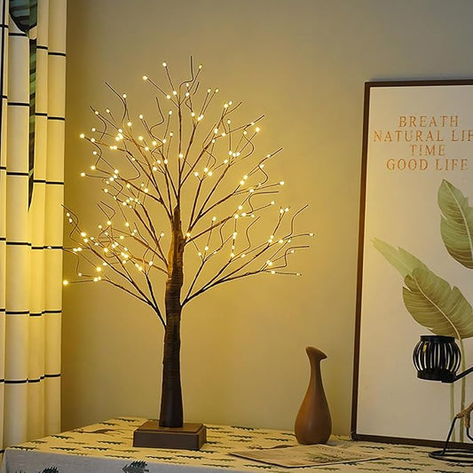 144 LED Artificial Tree Lamp with Timer, DIY Birch Trees with LED Lights, Lighted Up Trees Lamp USB/Battery Powered, Fairy Light Spirit for Table Home Wedding Bedroom Christmas (Brown)