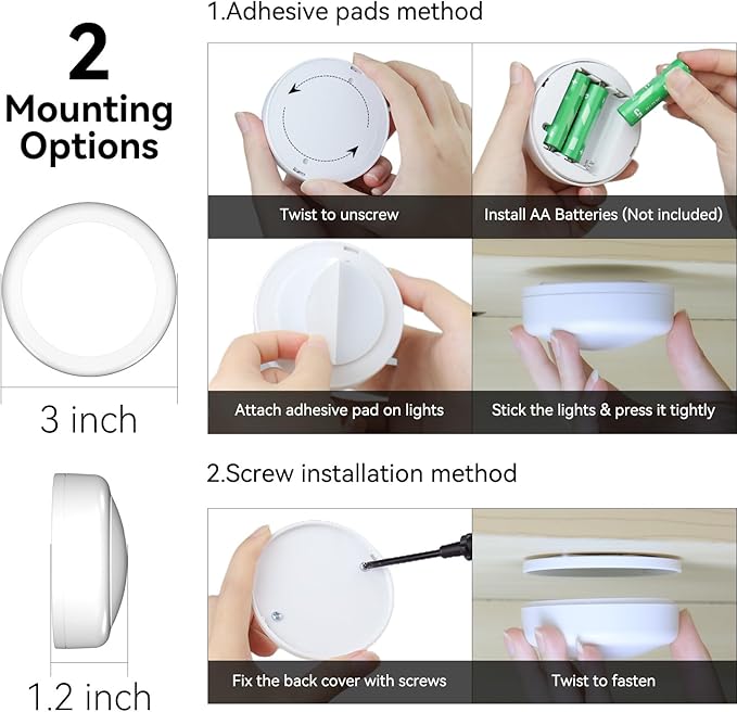 Puck Lights with Remote Control, Battery Operated LED Push Light Wireless, 13 Color RGB - for Closet, Bedroom Wall, Under Cabinet, Battery Powered Puck Lights. Convenient 3M Stick On, 6 Pack